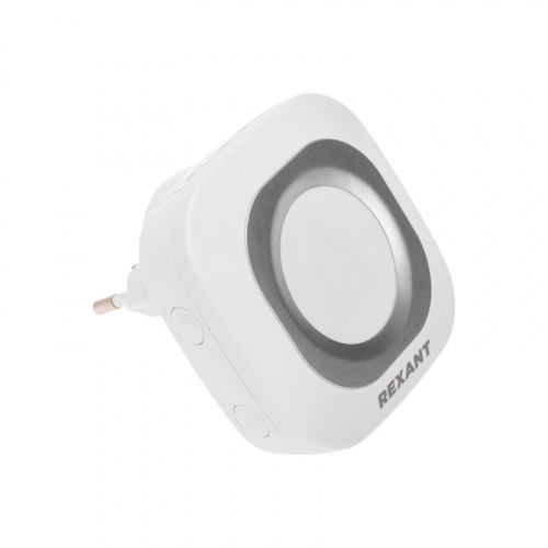 картинка Беспроводной дверной звонок в розетку c цифровым кодированием мигающий 36 мелодий 150м IP44 (белый/серый) REXANT от магазина Сантехстрой