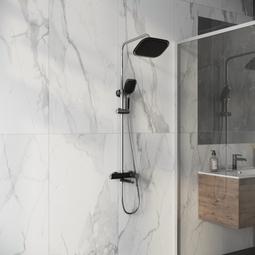 картинка Душевая стойка Alba 500.K35.06.100/210 с верхним душем, ручной лейкой и смесителем, хром с черным от магазина Сантехстрой