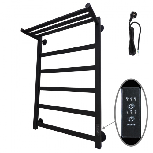 картинка Полотенцесушитель электрический ВИД 81-10 ПРОФИЛЬНЫЙ с полкой 800х500 правый, скр.монтаж, СНШ, черный матовый(RAL 9005), (Ferrum, равномерные перкаладины), Маргроид от магазина Сантехстрой