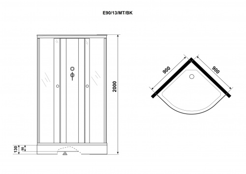 картинка Душ.каб. Niagara Eco E90/13/MT/BK (900х900х2000) 3 места от магазина Сантехстрой