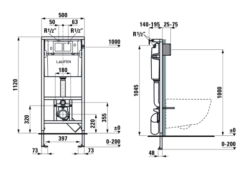 картинка BASAL VPACK Laufen УНИТАЗ ПОДВЕСНОЙ RIMLESS, С СИДЕНЬЕМ SQ, 530X360 ММ, БЕЛЫЙ,+ РАМА И КЛАВИША, ХРОМ от магазина Сантехстрой