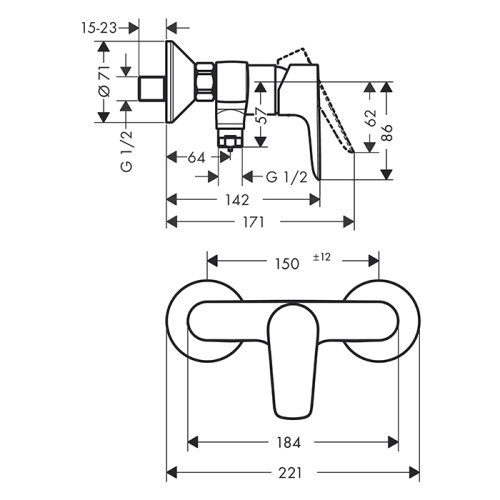 картинка HG Talis E Смеситель для душа, настенный, цвет: шлифованный черный хром от магазина Сантехстрой