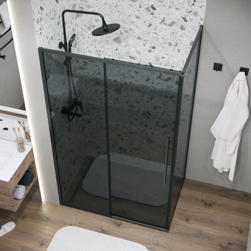 картинка Душевое ограждение Grossman Galaxy 100.K33.01.100.21.10-200.K33.01.80.21.10 (100х80х195) раздвижная,черный матовый,стекло тонированное,2 места от магазина Сантехстрой