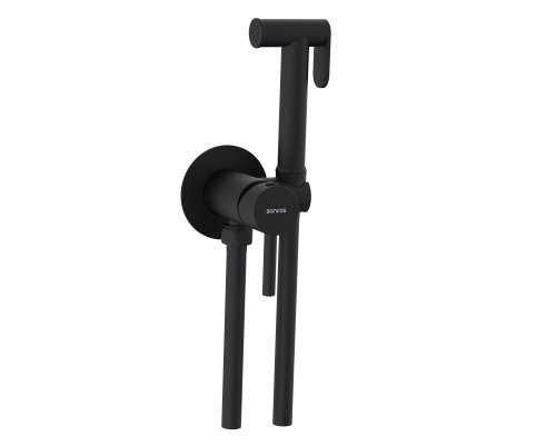 картинка Гигиенический душ SANCOS Start со смесителем, с внутренней частью, цвет черный матовый, встраиваемый, настенный от магазина Сантехстрой