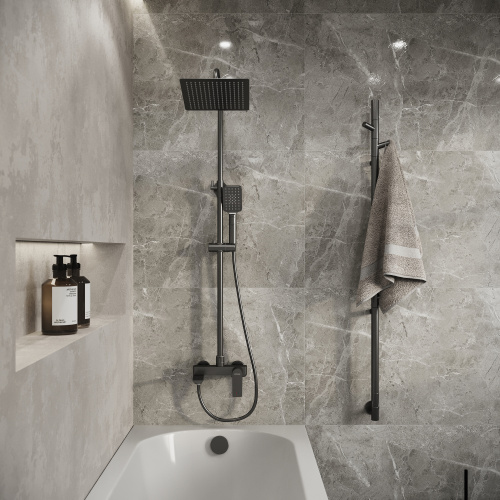 картинка Душевая стойка Cosmo 500.K35.02.420 с верхним душем, ручной лейкой и смесителем, графит сатиновый от магазина Сантехстрой