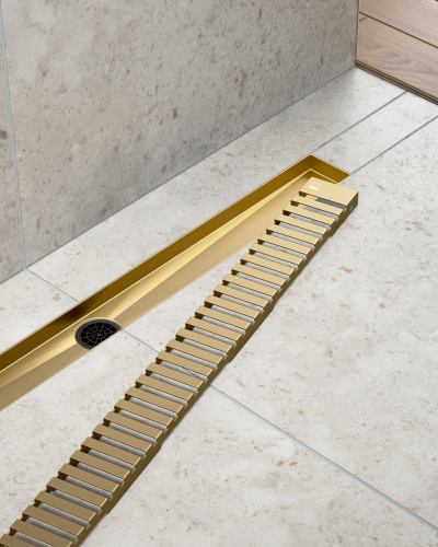 картинка Душевой лоток TIMO Drain System 700 с вставкой "lines", Золото матовое (DS230107/17) от магазина Сантехстрой