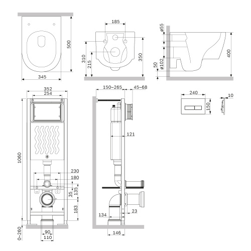 картинка Инсталляция ErgoFit с подвесным унитазом без ободка с сиденьем микролифт и клавишей от магазина Сантехстрой