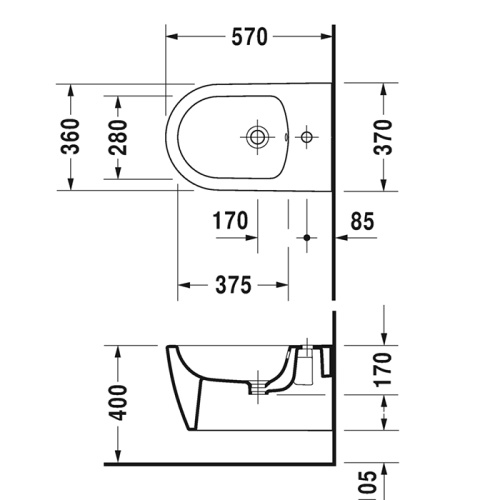 картинка Duravit Me by Starck Биде подвесное 570х370 мм,  с 1 отв. под смеситель, с креплением, цвет белый от магазина Сантехстрой
