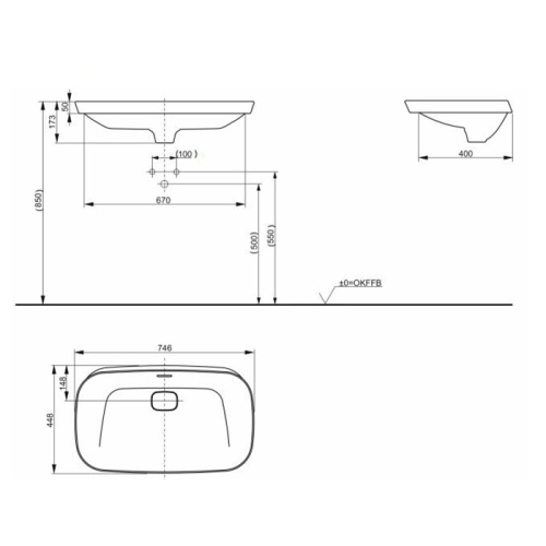 картинка TOTO NEOREST Раковина 746x448x173(50) мм, полувстраиваемая, без отв. под смес, с перел, CeFiONtect, c керамической декоративной накладкой,цвет: белый от магазина Сантехстрой