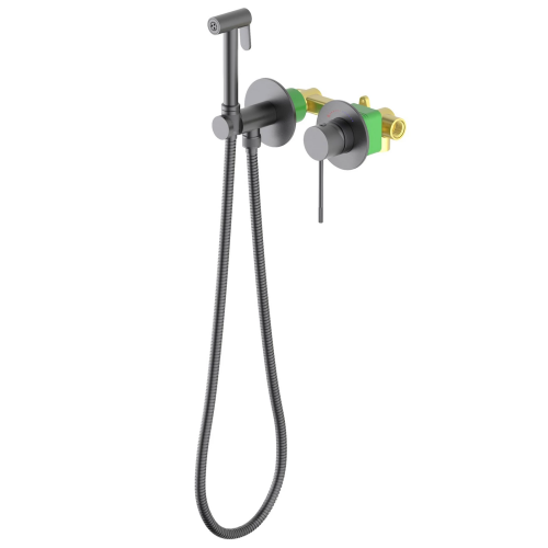 картинка Смеситель встроенный с гигиеническим душем с защитой от ожогов Timo Saona черное золото (2339/18SM) от магазина Сантехстрой