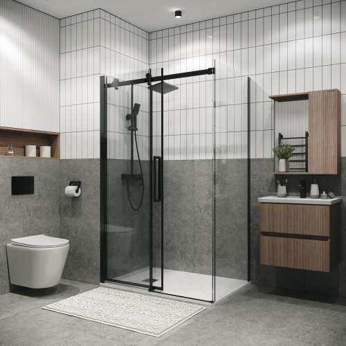 картинка Душевое ограждение Grossman Classic 100.K33.04.100.21.00-200.K33.04.80.21.00 (100х80х195) раздвижная,черный матовый,стекло прозрачное,2 места от магазина Сантехстрой