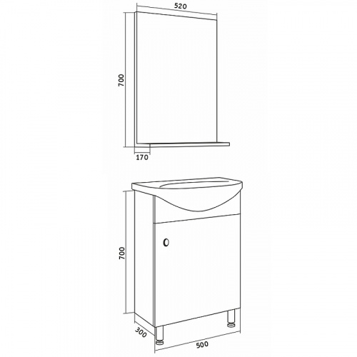 картинка Комплект мебели для ванной Grossman Eco Line 50 105206 Белый Дуб сонома от магазина Сантехстрой