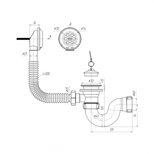 картинка Слив-перелив Ани Пласт для ванны, с выпуском и переливом 1 1/2" (Е150) от магазина Сантехстрой