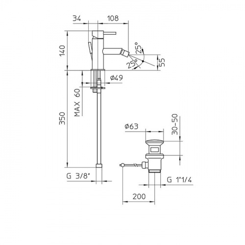 фото bossini oki смеситель для биде на 1 отв., с заглушкой 1&rdquo;1/4, цвет: хром