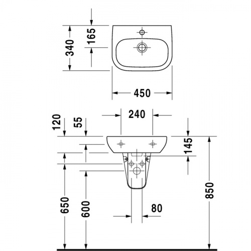 картинка Duravit D-Code Раковина для рук,с перел.,с 1 отв. под смес., 450x340мм, Цвет: Белый (СПЕЦЦЕНА) от магазина Сантехстрой