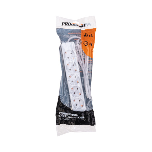 картинка Удлинитель 5 гнезд,  1,5м,  3х0,75мм²,  с/з,  белый PROconnect от магазина Сантехстрой