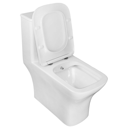 картинка Унитаз моноблок с функцией биде Azario Lodi 350х665х750 напольный, безободковый, горизонтальный слив, сиденье дюропласт микролифт (AZ-8617B) от магазина Сантехстрой