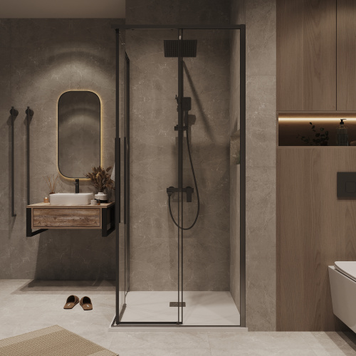 картинка Душевая перегородка 1/2 Grossman Galaxy 1/2.K33.01.11.42.00 (110х195) графит сатин,стекло прозрачное, 1 место от магазина Сантехстрой