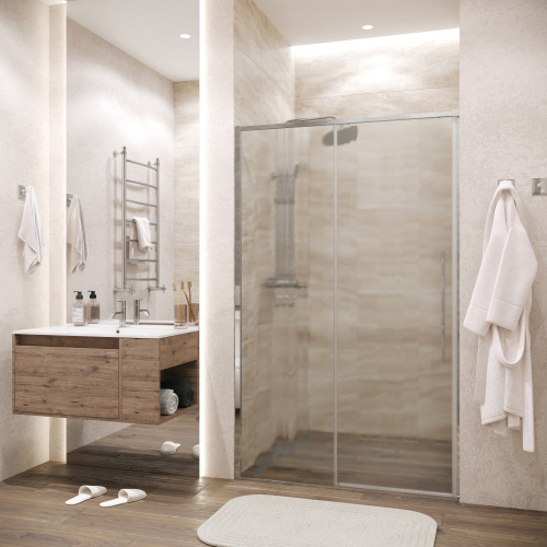 картинка Дверь в нишу Grossman Galaxy 100.K33.01.120.10.02 (120х195) хром,стекло шиншилла,раздвижная, 1 место от магазина Сантехстрой