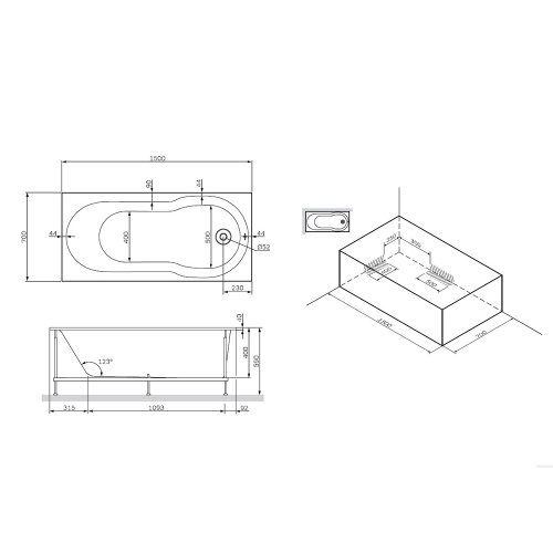 картинка W88A-150-070W-A X-Joy, ванна акриловая A0 150x70 см, шт от магазина Сантехстрой
