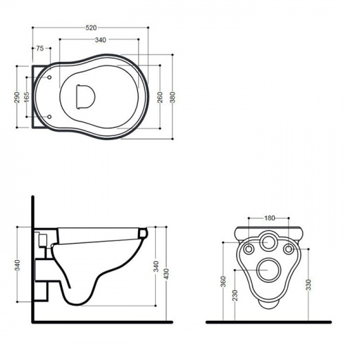картинка KERASAN Retro Унитаз подвесной 52*38см, цвет белый от магазина Сантехстрой