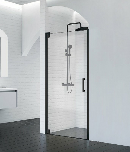 картинка Душевая дверь BelBagno Marmi 90 MARMI-B-1-90-C-NERO профиль Черный стекло прозрачное от магазина Сантехстрой