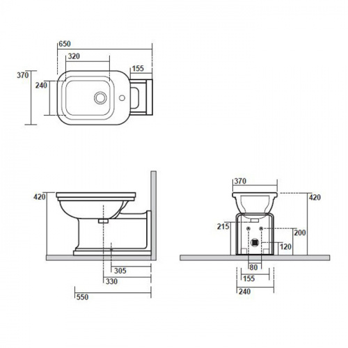 картинка Kerasan Waldorf Биде напольное пристенное удлиненное "Prolungato" 65х37см с 1 отв. под смеситель, белое, цвет заглушки - хром (Заказ по запросу!) от магазина Сантехстрой