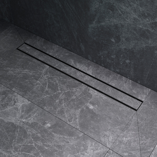 картинка W02SC-U11-080-04BM PrimeFlow Трап для душа линейный универс затвор Tile 80см цвет черн мат от магазина Сантехстрой