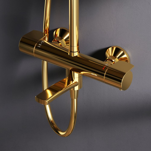 картинка F0785A599 X-Joy, душ.система:  см-ль д/ванны/душа с ТМС, душ.штанга,верх.душ 220мм, руч.душ, золото от магазина Сантехстрой