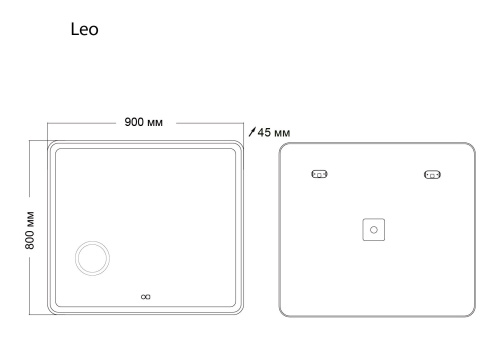 картинка Зеркало LEO (900*800*45) LED с сенсорным выкл.,гравировкой,подогревом и увеличительным стеклом от магазина Сантехстрой