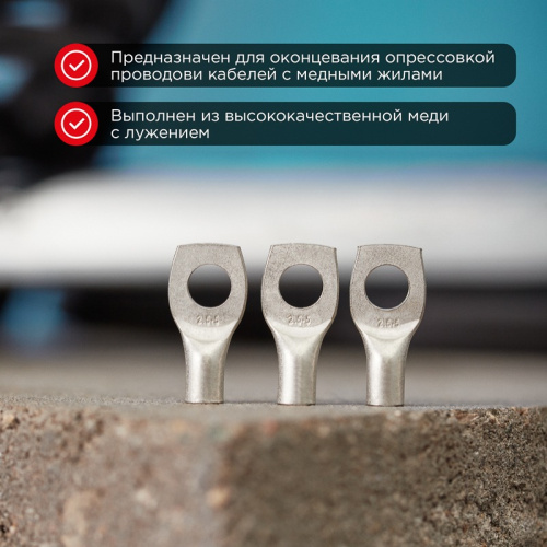 картинка Наконечник медный луженый ТМЛ 25–8–8 (25мм² - Ø 8мм) ГОСТ 7386-80 (в упак.  5 шт. ) REXANT от магазина Сантехстрой