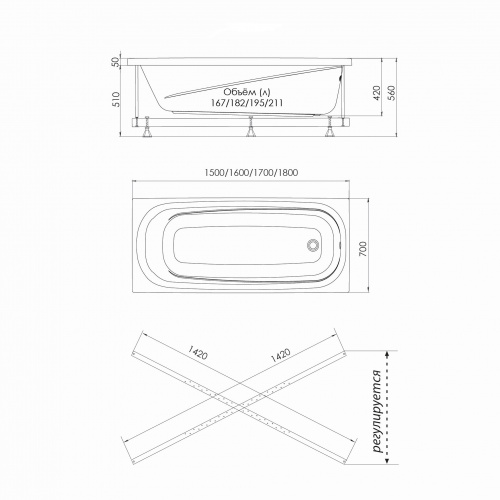 картинка Ванна акриловая Niagara Atrio NG-A18070 (180х70х42) от магазина Сантехстрой