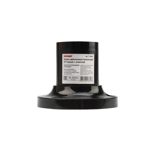 картинка Патрон карболитовый потолочный Е27 черный c этикеткой REXANT от магазина Сантехстрой