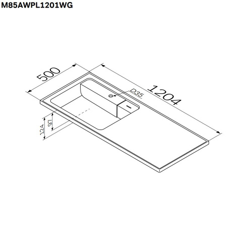 картинка M85AWPL1201WG X-Joy, Раковина над стиральной машиной, литьевой мрамор, левая, 120 см, белый глянец от магазина Сантехстрой