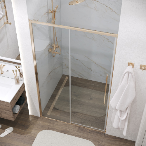 картинка Дверь в нишу Grossman Galaxy 100.K33.01.110.32.00 (110х195) золото сатин,стекло прозрачное,раздвижная, 1 место от магазина Сантехстрой