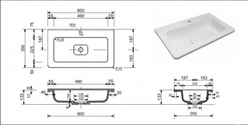 картинка Умывальник Каре Люкс МИНИ 600х350 от магазина Сантехстрой