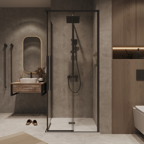 картинка Душевая перегородка 1/2 Grossman Galaxy 1/2.K33.01.70.21.00 (70х195) черный матовый,стекло прозрачное, 1 место от магазина Сантехстрой