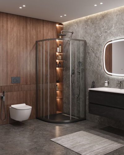 картинка Душевой уголок Cezares Molveno 90x90 MOLVENO-R-2-90-C-GM-IV профиль Оружейная сталь стекло прозрачное от магазина Сантехстрой