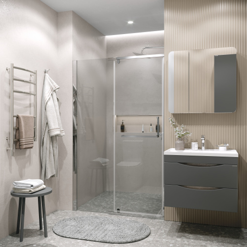 картинка Дверь в нишу Grossman Pragma 100.K33.03.120.10.00 (120х195) хром,стекло прозрачное,распашная, 1 место от магазина Сантехстрой