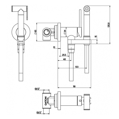 картинка Gattoni Набор Гигиенический душ со встроенным смесителем, шланг 100см, цвет: белый матовый (цена по АКЦИИ - с нашего СКЛАДА!) от магазина Сантехстрой