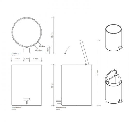 картинка DECOR WALTHER TE 50 Ведро 23.5xh32см, с педалью и крышкой, softclose, цвет: белый матовый от магазина Сантехстрой
