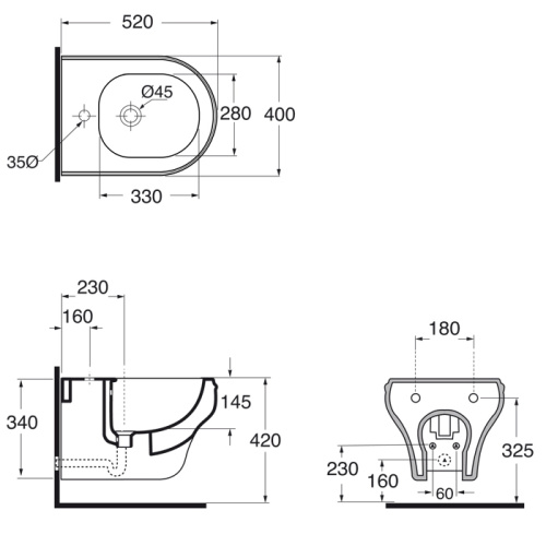 картинка AZZURRA CHARME биде подвесное 52х40см, с 1 отв.c креплением KIT 2000 CF, цвет белый от магазина Сантехстрой