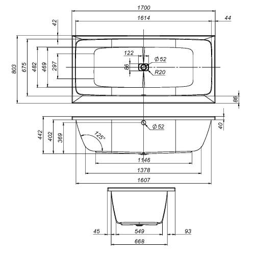картинка W84A-170-080W-A Func Ванна акриловая 170х80 от магазина Сантехстрой
