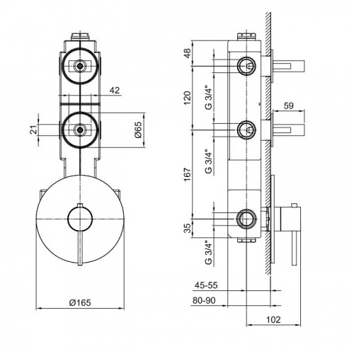 картинка Fantini Venezia Встраиваемый термостат для душа на 2 источника, 3/4'' (наружняя часть), цвет: хром от магазина Сантехстрой