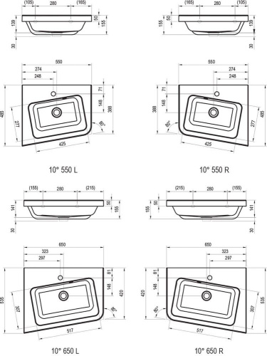 картинка Умывальник Ravak угловой 10° 65 R из литого мрамора правый от магазина Сантехстрой