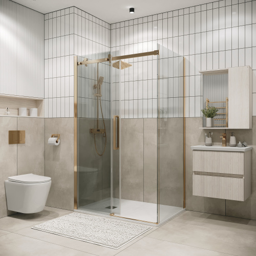 картинка Душевое ограждение Grossman Classic 100.K33.04.120.32.00-200.K33.04.90.32.00 (120х90х195) раздвижная,золото сатин,стекло прозрачное,2 места от магазина Сантехстрой