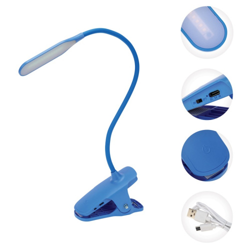 картинка Светильник настольный Click 4Вт, LED,  4000К,  диммируемый 3 ступени,  заряжаемый,  на прищепке,  синий REXANT от магазина Сантехстрой