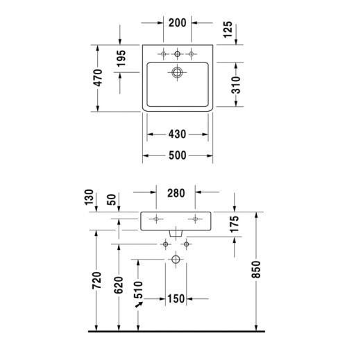 картинка Duravit Vero Раковина  для мебели, без перелива, с 1 отв. под смес., 500x470мм, Цвет: Белый от магазина Сантехстрой