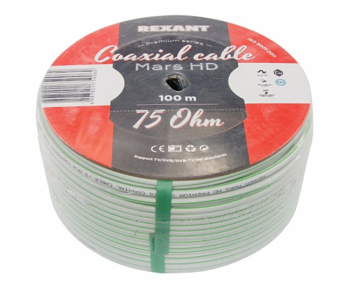 картинка Кабель коаксиальный MARS HD, Cu/Al/CuSn,  96%,  75 Ом,  100 м, INDOOR,  белый,  REXANT от магазина Сантехстрой