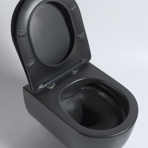 картинка Унитаз подвесной Evo VT1-34SMB безободковый, цвет белый, ультратонкое soft-close сиденье, черный матовый от магазина Сантехстрой